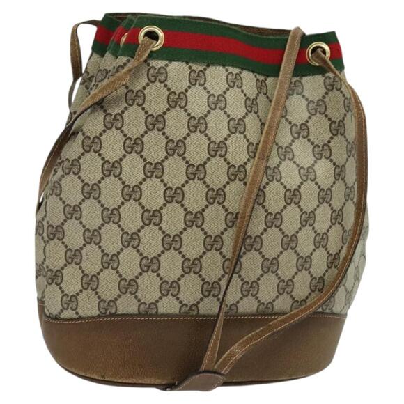 GUCCI GG Supreme Web Sherry Line Shoulder Bag Pvc Beige Gold - Picture 1 of 16